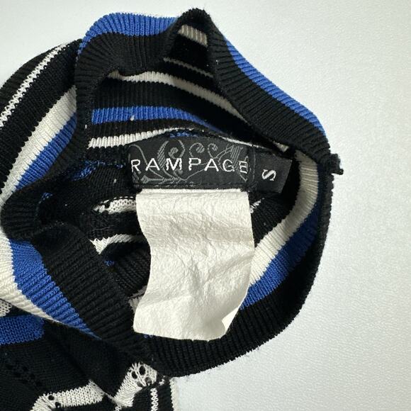 90s Y2K Vintage Mock Neck Turtleneck Tunic Top Small Blue Black Striped Retro - Picture 7 of 7